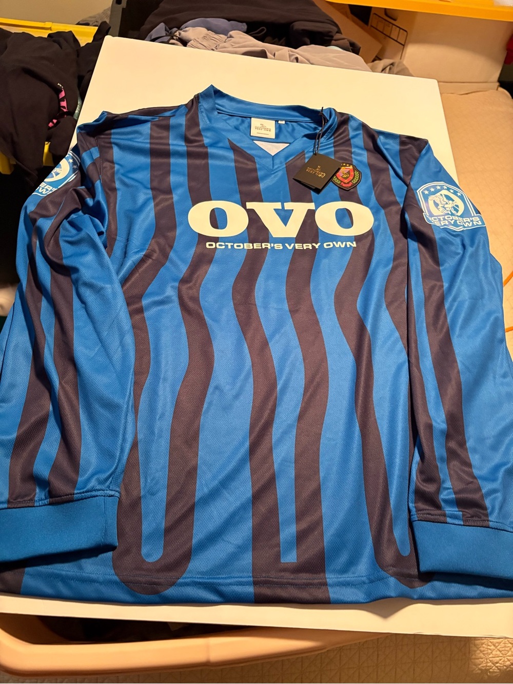 OVO Blue and Black Striped Men's Jersey